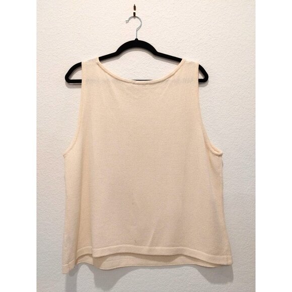 St. John Santana Knit Ivory Crop Length Tank Scoop Neck and Side Slit Top XL - Picture 3 of 12